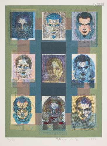 Sir Eduardo Paolozzi CBE RA, Scottish 1924-2005- Nine Heads, 1997; screenprint in colours on wove,