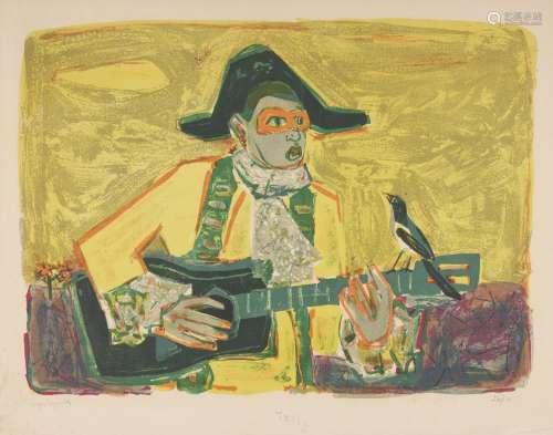 Roger Bezombes, French 1913-1994- Guitar Player; lithograph in colours on Arches wove, signed and