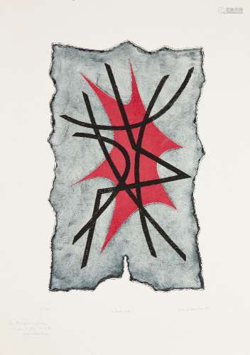 Nino Franchina, Italian 1912-1987- Foglia Rossa, 1979; etching with aquatint in colours on wove,