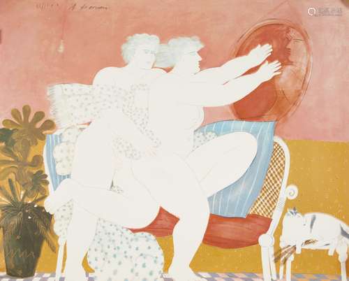 Alekos Fassianos, Greek b.1935- Untitled, two nudes with a mirror; lithograph in colours on wove,