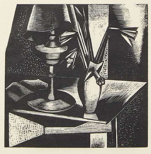 Paul Nash, British 1889-1946- Still Life No. 1, 1924; woodcut on wove, plate 11.5 x 11.5cm (framed)