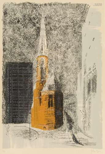 John Piper CH, British 1903-1992- St Mary's Paddington [Levinson 145], 1964; lithograph in colours
