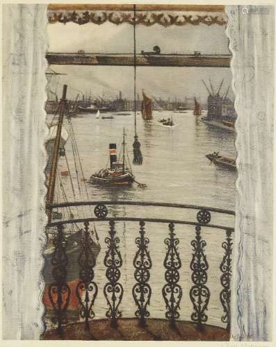 After Christopher R. W. Nevinson ARA, British 1889-1946- Greenwich Reach; offset lithograph in