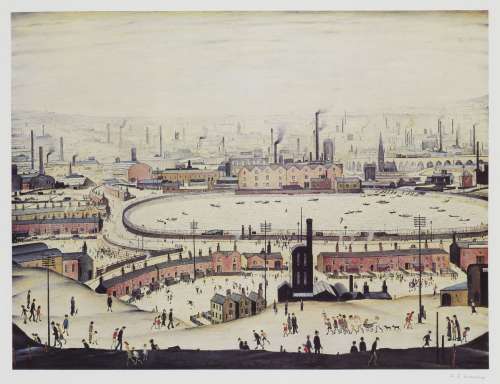 Laurence Stephen Lowry RBA RA, British 1887-1976- The Pond, 1974; offset lithograph in colours on