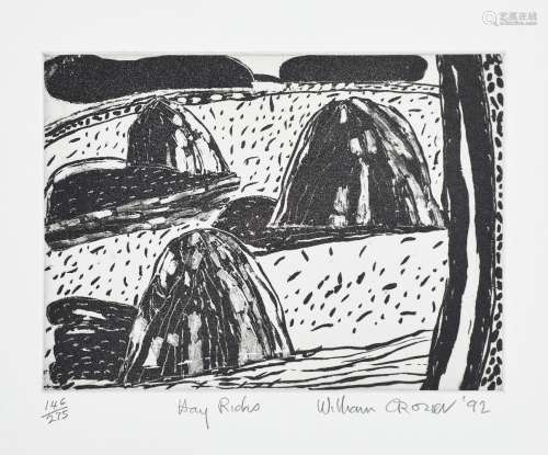 William Crozier, Scottish 1930-2011- Hay Ricks, 1992; etching with aquatint on wove, signed,