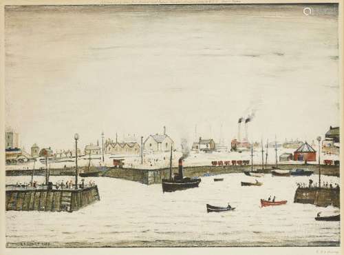 Laurence Stephen Lowry RBA RA, British 1887-1976- The Harbour, 1972; lithograph in colours on