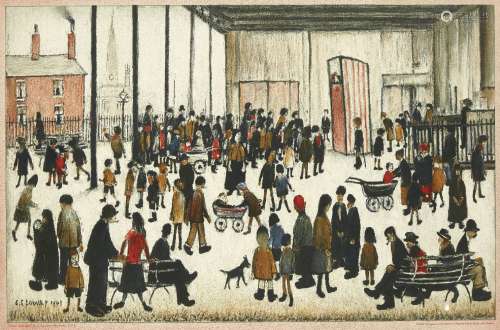 Laurence Stephen Lowry RBA RA, British 1887-1976- Punch and Judy [SP21], 1943; lithograph in colours