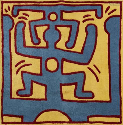 After Keith Haring, American 1958-1990- Blue Men, c.1995-2000; woven wool rug in colours, produced