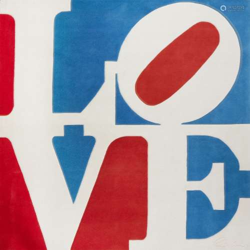 Robert Indiana, American 1928-2018- Chosen Love, 1995; wool rug in colours, signed and numbered