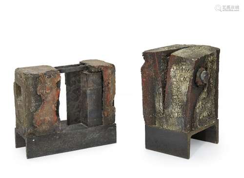Sierra Arturo, Argentinean b.1933- Untitled, 1992; mixed technique iron and clay sculptures, two,