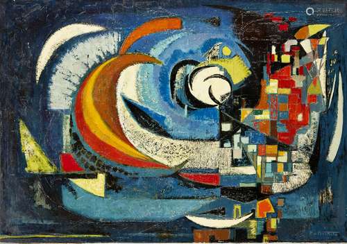 Pierre de Berroeta, French 1914-2004- Composition Dynamique, 1958; oil on canvas, signed and dated