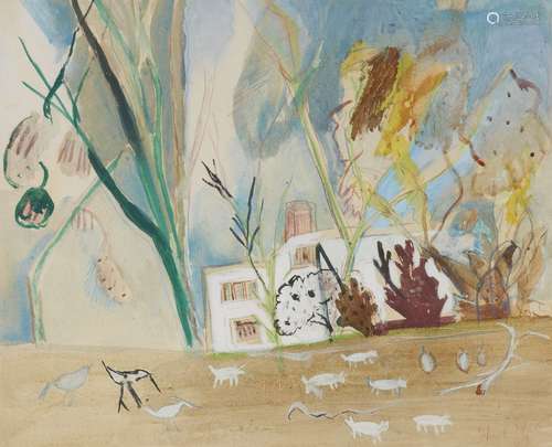 Hazel Guggenheim Mckinley, American 1903-1995- Landscapes; two drawings, mixed media on paper,