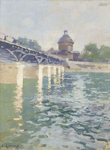 Ernest Jules Renoux, French 1863-1932- Les Pont des Arts; oil on board, signed lower left, bears