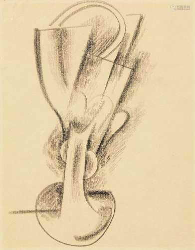 Otto Gutfreund, Czechoslovakian, 1889-1927- Still life with glass; charcoal on headed paper,