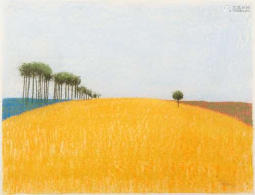 Pieter Van Der Westhuizen, South African b.1931- Cornfield with Trees, 1987; pastel on paper, signed