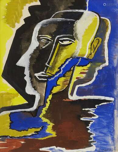 Ossip Zadkine, Russian/ French 1890-1967- Portrait d’hommes (portrait of men), 1948; watercolour and