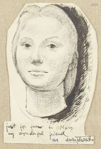 Enzo Plazzotta, Italian 1921-1981- Portrait of a lady, 1949; pen, brush and black ink on irregular