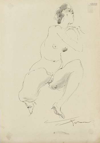 Lucio Fontana, Italian 1899- 1968 Nudo; black ink and wash on paper, signed lower right, 32 x 22.5cm