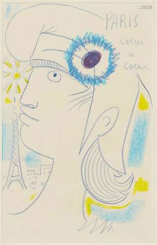 Jean Cocteau, French 1889-1963- Design for Paris - Cœur à Cœur, circa 1962; pastel and crayons on