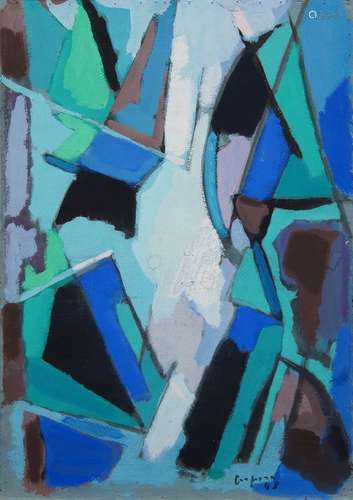 Antonio Corpora, Italian 1909-2004- Abstract in blue and green, 1948; gouache on card, signed and