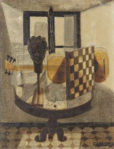 Claude Venard, French, 1913 1999- Nature Morte à la Guitar; oil on canvas, signed lower right 34 x