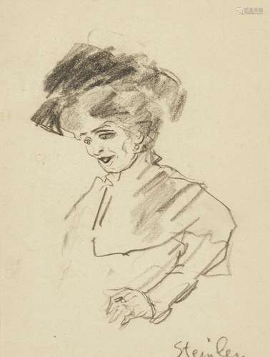 Théophile Alexandre Steinlen, Swiss/French 1859-1923 Etude de femme au chapeau; charcoal, signed