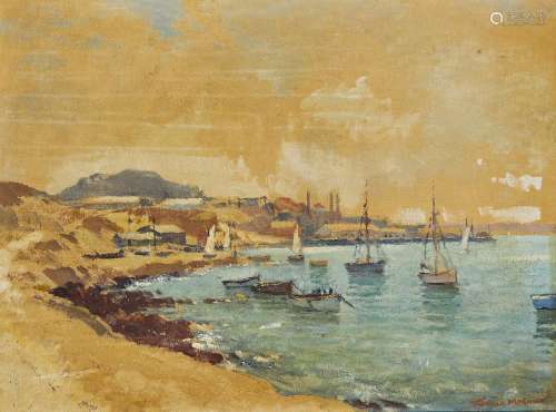 Terence John McCaw, South African, 1913-1978 , Cape Town harbour scene with sailing boats; oil on