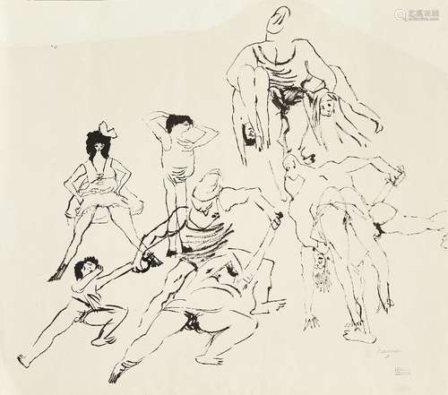 Jules Pascin, Bulgarian/American 1885-1930- Brutalité (Brutality), 1927; ink, signed and bears