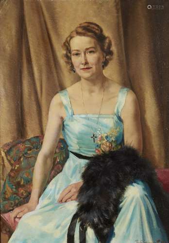Philippe de Rougemont, French 1891-1965 - Profil d'une femme à la robe bleue; oil on canvas,