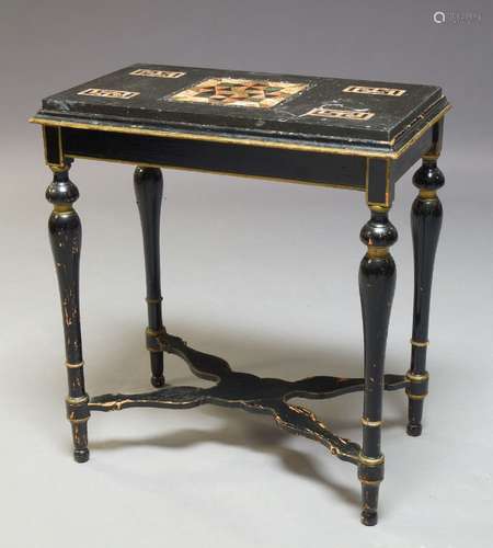 A Continental ebonised and specimen marble top side table, late 19th, early 20th Century, the