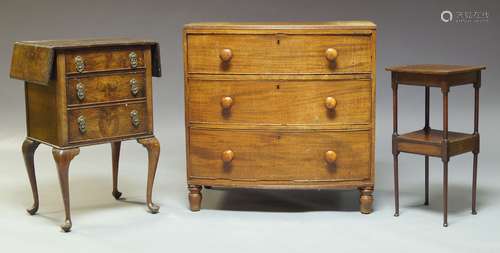 A Victorian mahogany bowfront chest, with three long graduated drawers, raised on turned feet,