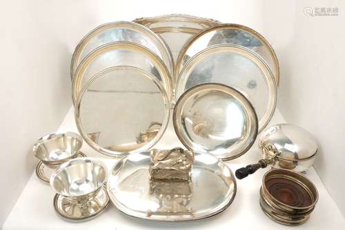 A collection of silver plated items, predominantly Swedish, including a large oval serving tray with