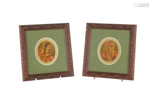 A pair of Indian oval portraits of a Noble lady and gentleman, late 19th century, seated in