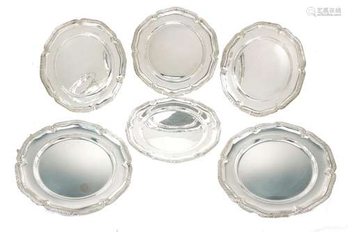 A set of six Swedish silver plates, Stockholm, c. 1938, Guldsmeds Aktiebolaget, with scalloped,