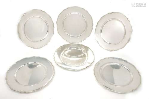 A set of six Swedish silver plates, c.1951, W.A Bolin, each with scalloped, rounded foliate rim,