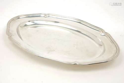 A large oval Swedish silver serving dish, c.1917, K. Anderson, the flat base rising to a stepped,