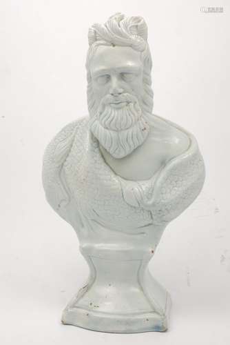 A Ralph Wood pearlware style bust of Neptune, 19th Century, incorporating a stand, celadon colour