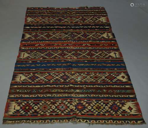 A West Persian Kilim, early to mid 20th of polychromatic stripe design, 260cm x 146cm together