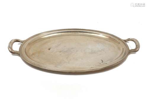 A large Tiffany & Co. sterling silver oval two handled tray, c.1915, with rounded rectangular