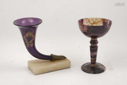 A Victorian blue john goblet, with inverted spherical bowl, on turned and tapering column, with