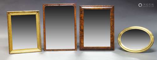 A figured walnut cushion framed rectangular wall mirror, 19th Century, 66cm high, 48cm wide together