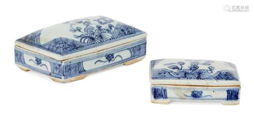 Two Chinese porcelain rectangular funerary boxes and covers, mid-19th century, each painted in