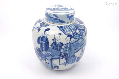 A Chinese porcelain blue & white ginger jar and cover, decorated in the Kangxi taste, of recent