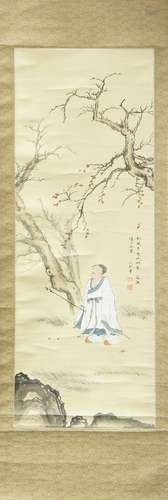 A collection of four Chinese painting of sages and scholars in landscapes, contemplating pine,