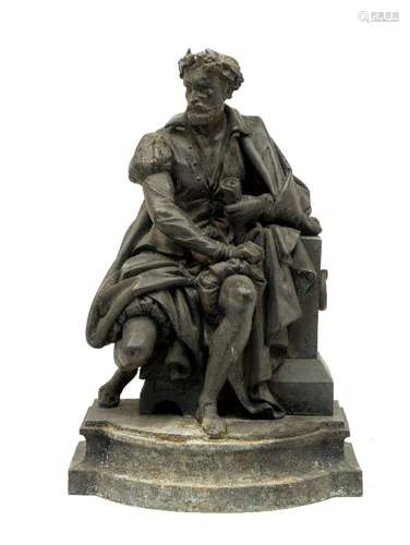 A 19th century bronze seated figure, possibly the Portuguese explorer Vasco de Gama, 44cm high100