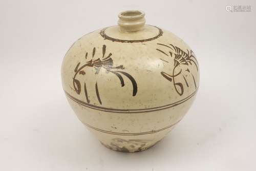 A Chinese Cizhou style Meipin ceramic vase, 25cm high, with wooden box.1000