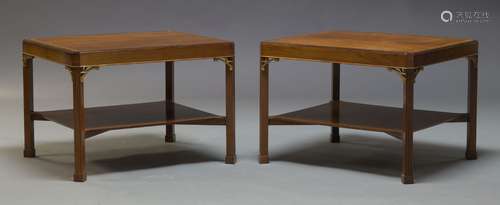 A pair of George III style mahogany and brass inlaid coffee tables, late 20th Century, with canted