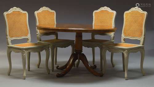 A set of four Louis XV style grey painted and caned side chairs, late 20th Century, together with an