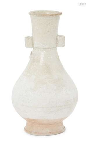 A Chinese Song style arrow vase, 20th century, covered in a pale glaze, with two applied cylindrical