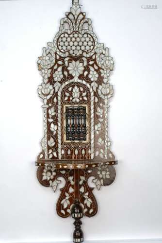 A pair of hardwood and mother of pearl turban shelves, late 20th century, 96cm high150